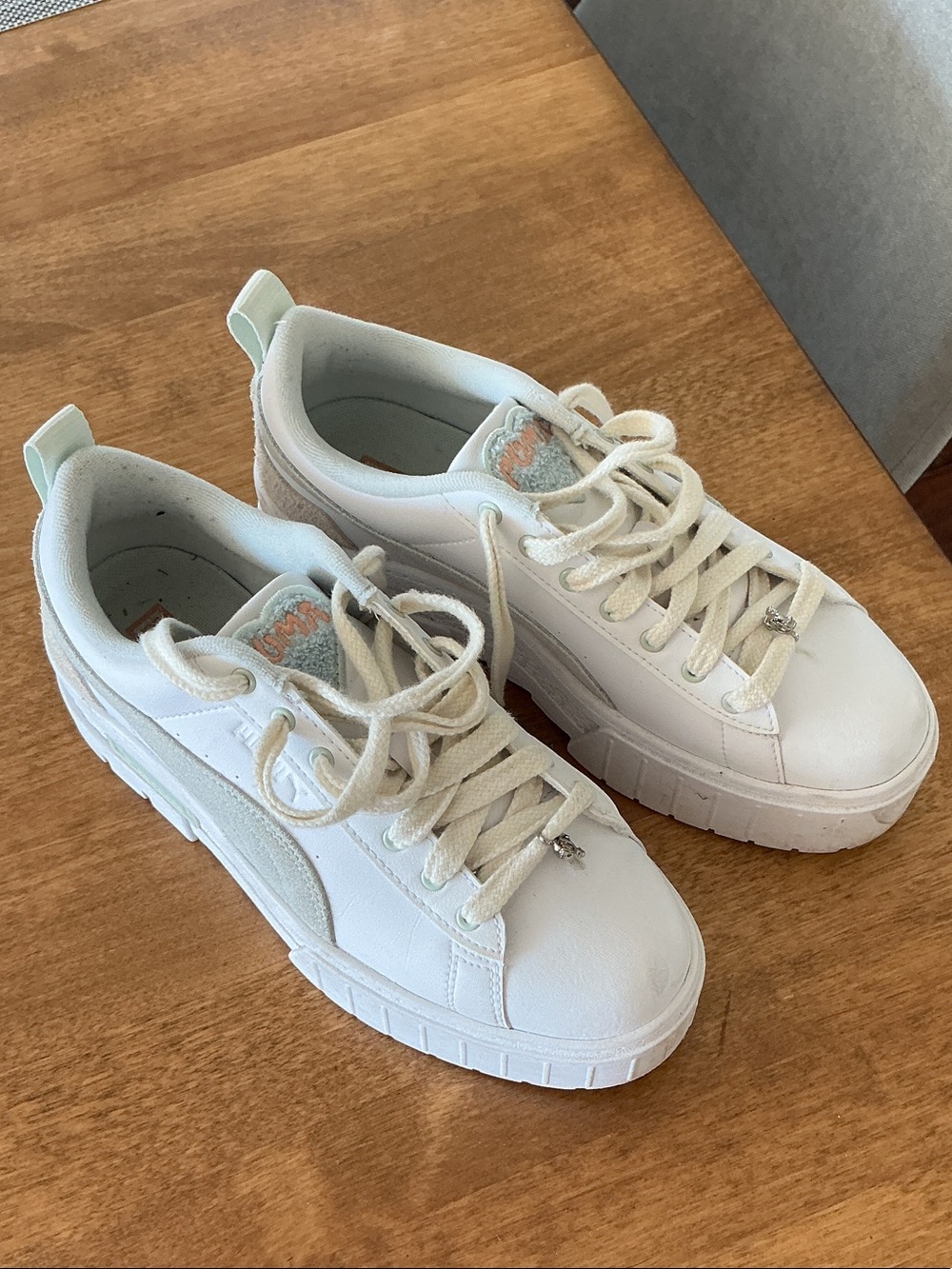 Puma White Leather Platform Sneakers with Mint Accents